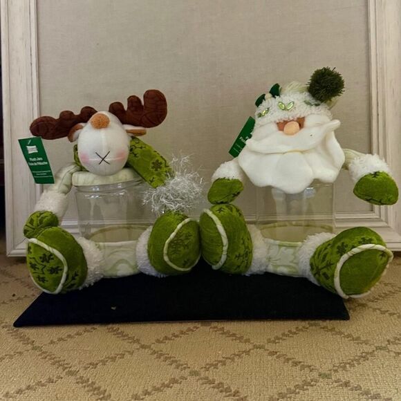 Christmas Santa and Reindeer Plush detailed vintage cookie, treat candy jars NWT - Picture 1 of 15